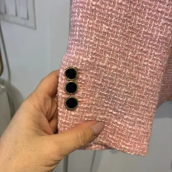 Zara Pink Tweed Double Breasted Structured Blazer XS - Picture 7 of 9